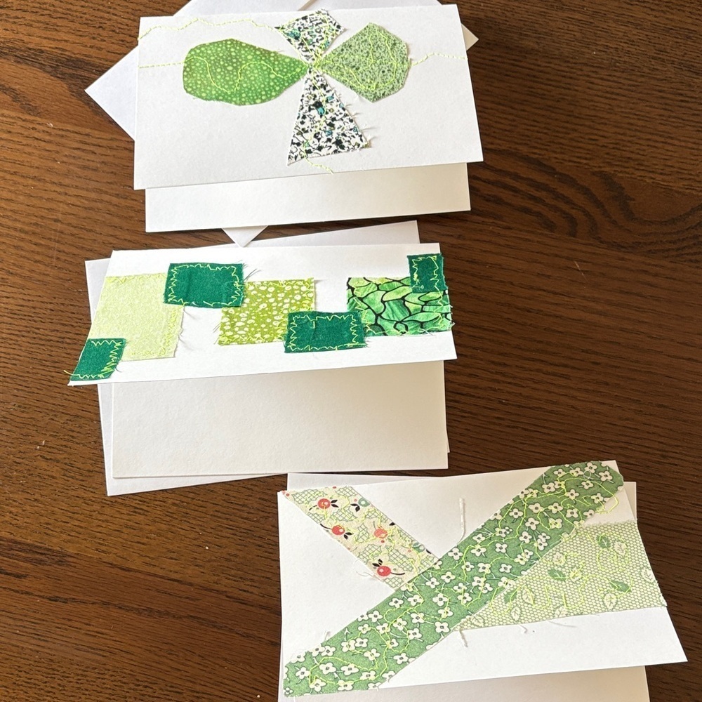 St Patties Day cards Handmade Green and White Greeting Cards with fabric - Picture 2 of 5